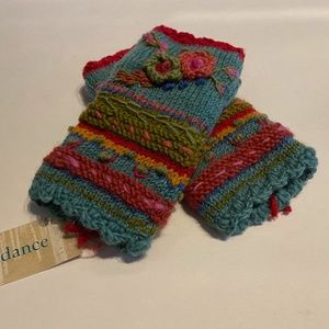 Lost Horizons New Zealand Wool Lassen Handwarmers Fingerless Gloves Blue NWT